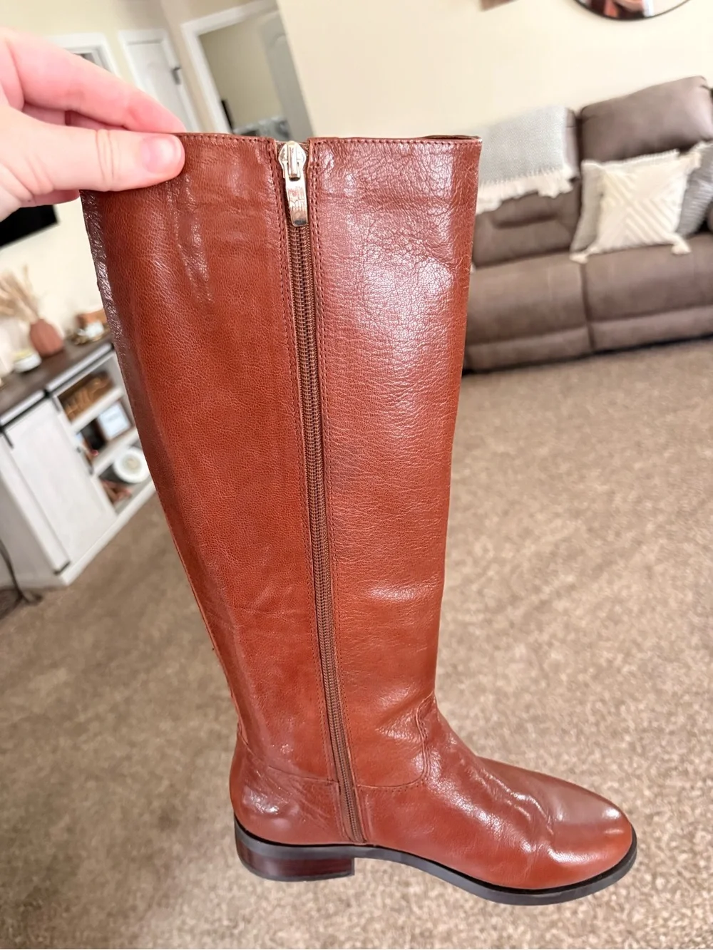 Marc Fisher Women's Tall Stud-Detail Riding Boots in Cognac